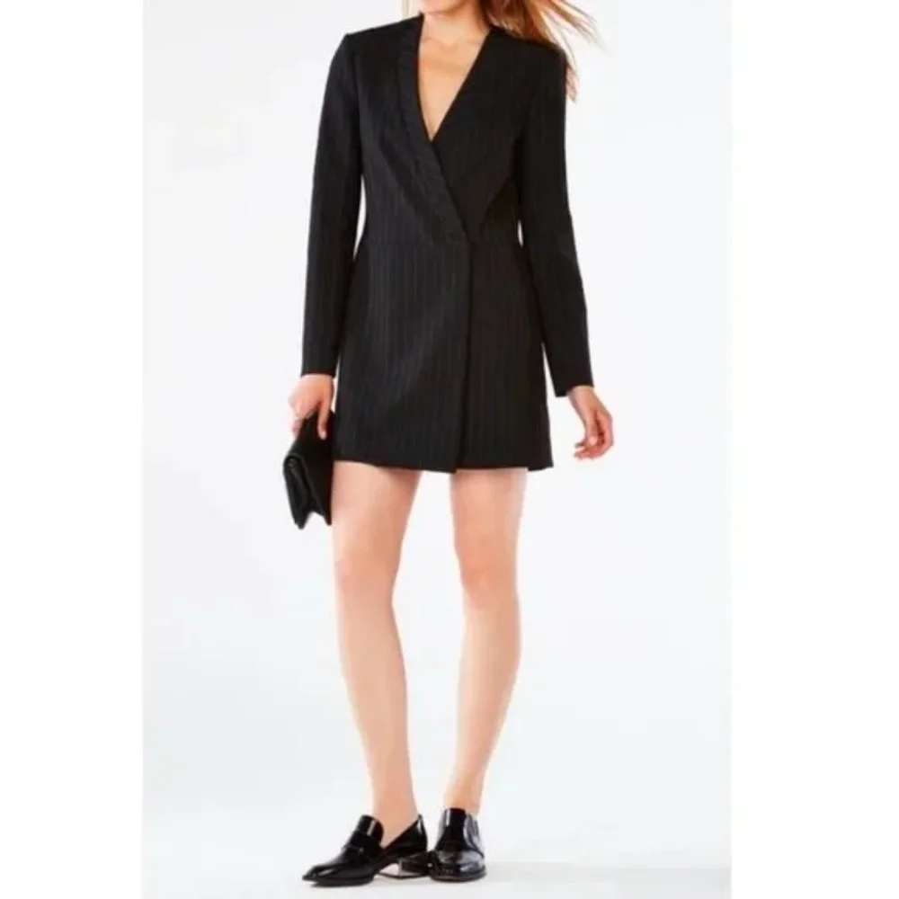 BCBGMaxAzria Dress Waleska Blazer Suit Jacket Mini Dress Pinstripe Black XS - Picture 2 of 11